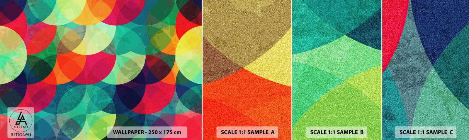 Fotobehang Staaltje Standard Eco - Beklimming naar de regenboog - Abstractie, Deel, Kleurrijke cirkels - 100x30 cm