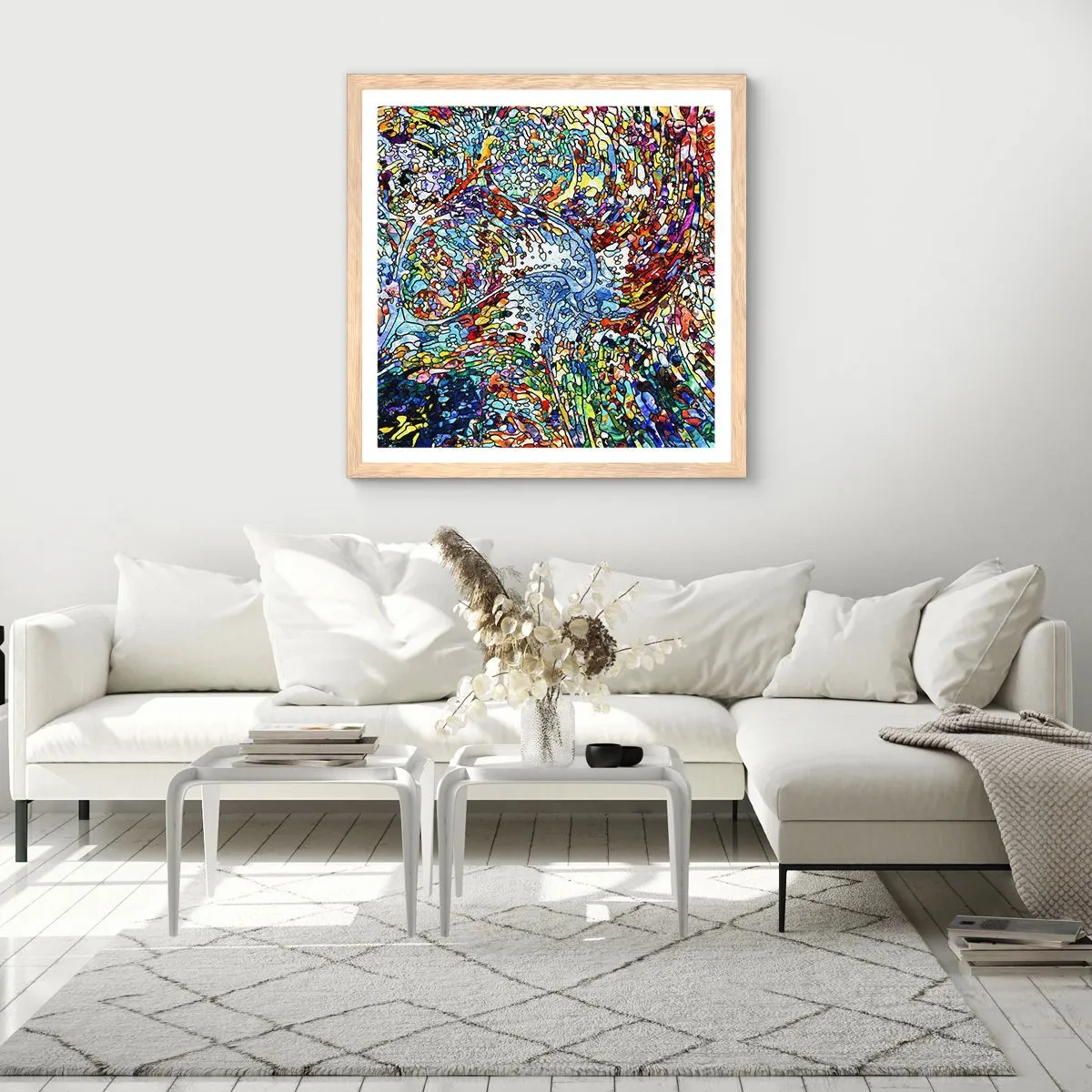 Een poster in een licht eiken lijst - Glas in lood druppel - 40x40 cm
