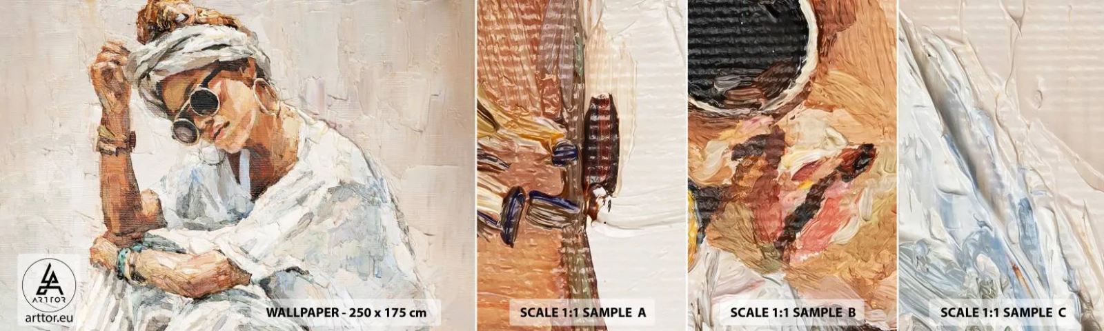 Fotobehang Staaltje Standard Eco - Portret in de volle zon - Portret, Boho, Olie - 100x30 cm