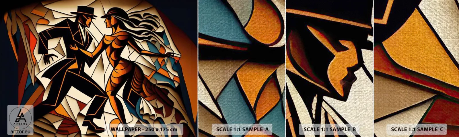 Fotobehang Monster Premium Canvas - Dans van pasie - Kubisme, Dans, Stel - 100x30 cm