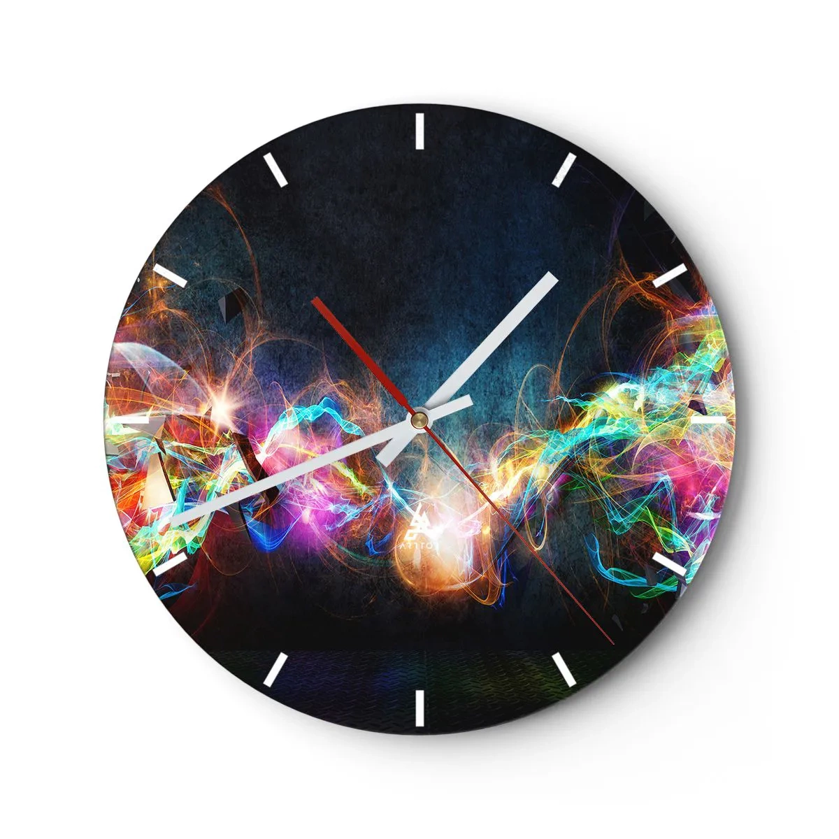 Wandklok - Klok - Een afbeelding van kleurrijke lichtstrepen op een donkere achtergrond - 30x30cm - Met vreugde tegen het donker - Moderne wanddecoratie voor woonkamer, keuken en slaapkamer ARTTOR