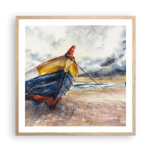 Een poster in een licht eiken lijst - Rust aan de kust - 60x60 cm