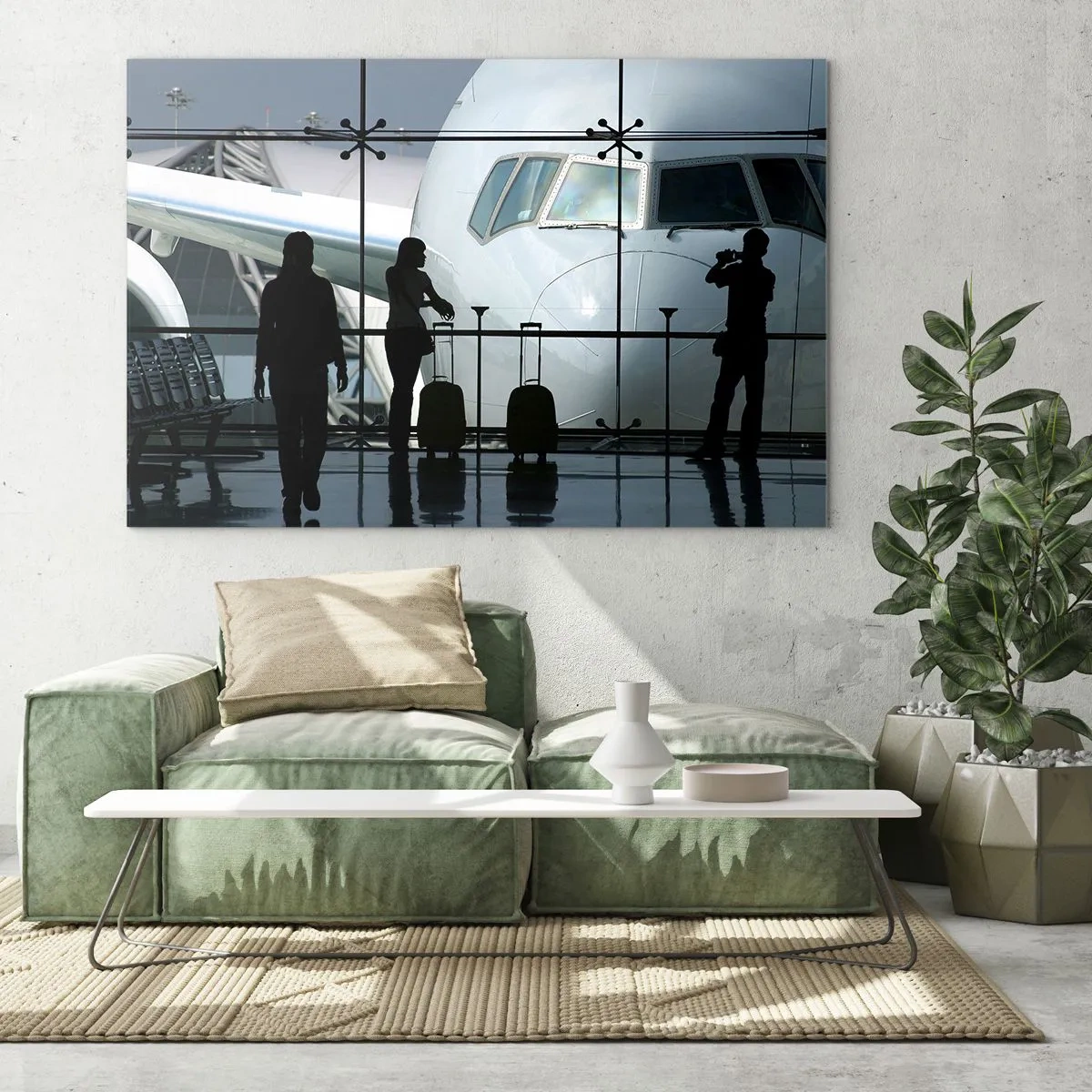Schilderen op glas - Vis a vis op de luchthaven - 120x80 cm
