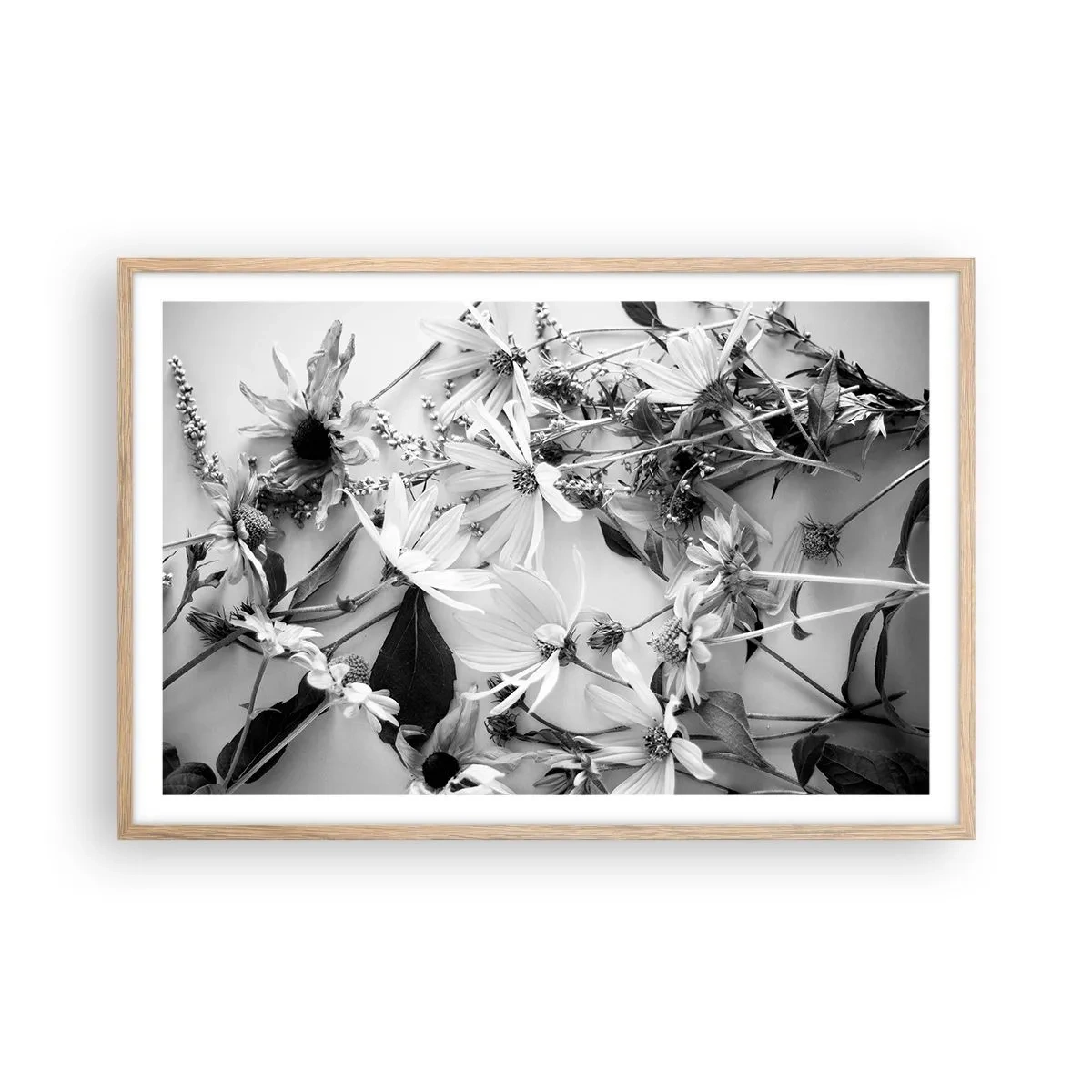 Een poster in een licht eiken lijst - Niet-boeket bloemen - 91x61 cm