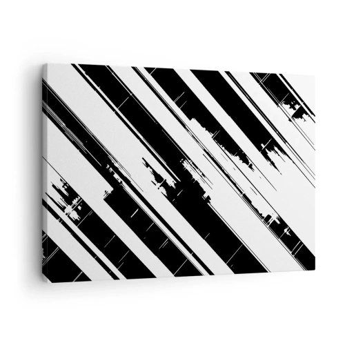 Schilderen op canvas - Zwart-witte lijnen en geometrische patronen in een moderne stijl - 70x50cm - Een intense en dynamische compositie - Moderne wanddecoratie voor woonkamer en slaapkamer ARTTOR