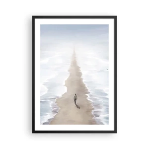 Poster in een zwarte lijst - Een figuur wandelt alleen langs een pad tussen kalm water. - 50x70cm - Een gouden toekomst - Moderne wanddecoratie voor woonkamer en slaapkamer ARTTOR