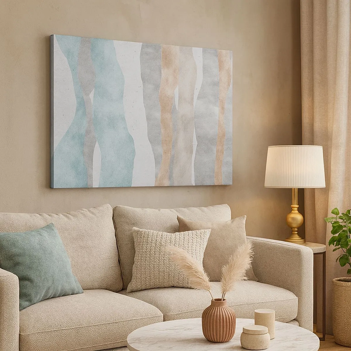 Schilderen op canvas - Abstracte strepen in pasteltinten - 70x50cm - Een studie van nabijheid - Moderne wanddecoratie voor woonkamer en slaapkamer ARTTOR