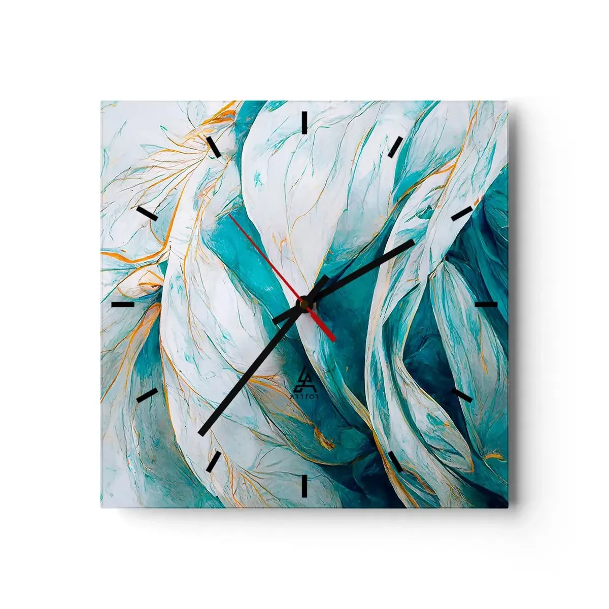 Wandklok - Klok - Blauwe abstractie met een gouden motief - 40x40 cm