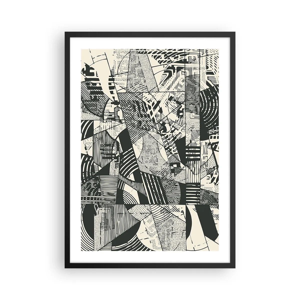 Poster in een zwarte lijst - Zwart-witte abstracte geometrische patronen - 50x70cm - De dynamiek van nu - Moderne wanddecoratie voor woonkamer en slaapkamer ARTTOR