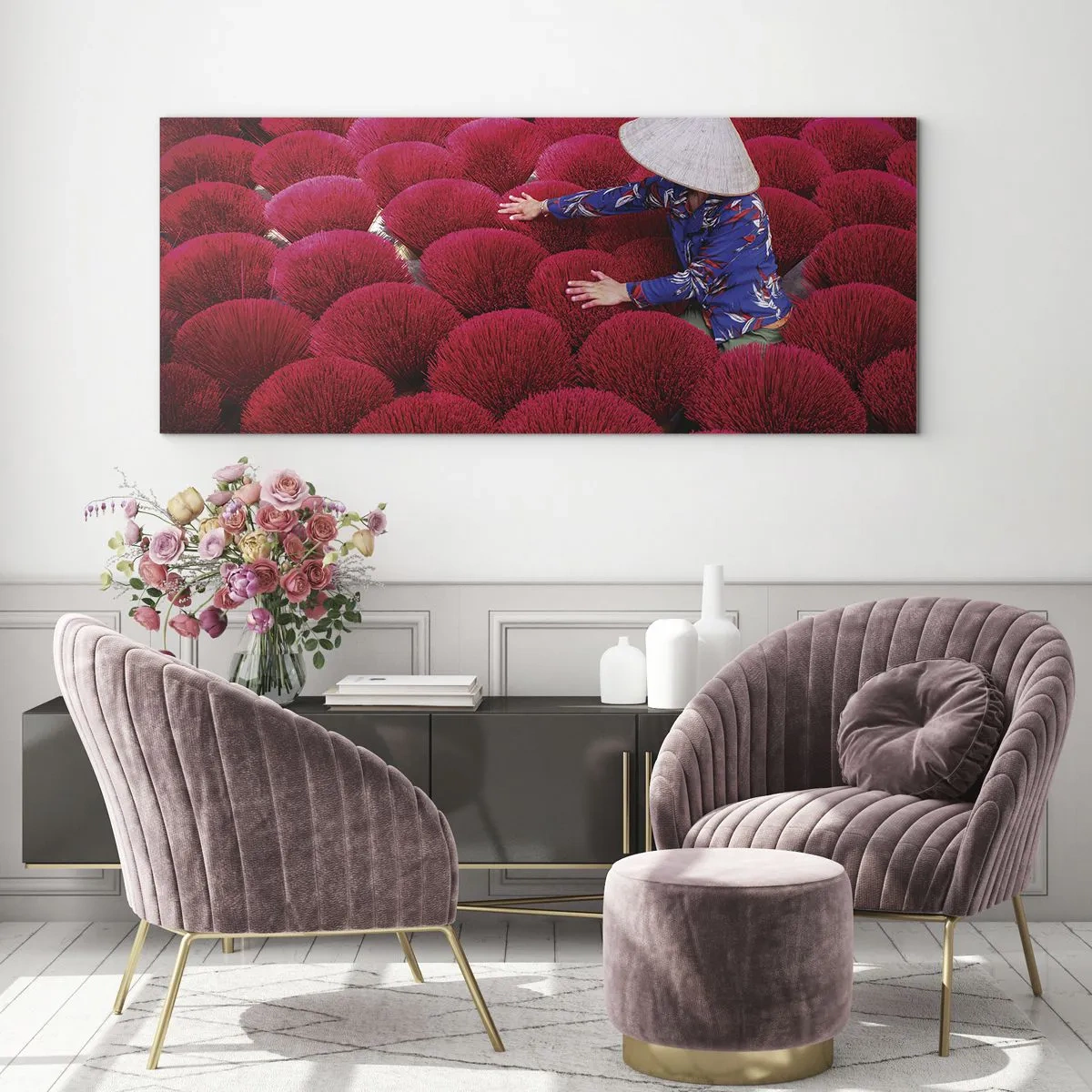 Schilderen op glas - In het rijstveld - 120x50 cm