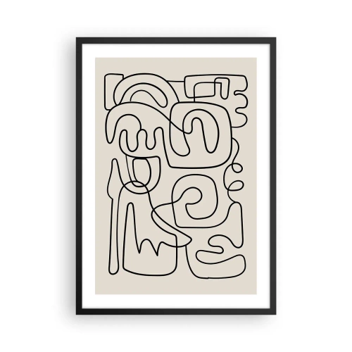 Poster in een zwarte lijst - Moderne abstractie in de vorm van een zwarte lijn op een beige achtergrond - 50x70cm - Volg het pad - Moderne wanddecoratie voor woonkamer en slaapkamer ARTTOR