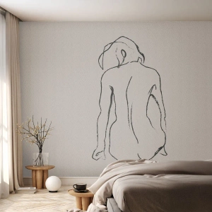 Fotobehang Premium Canvas - Naakt meisje - Handeling, Lijn, Tekening - 100x70 cm