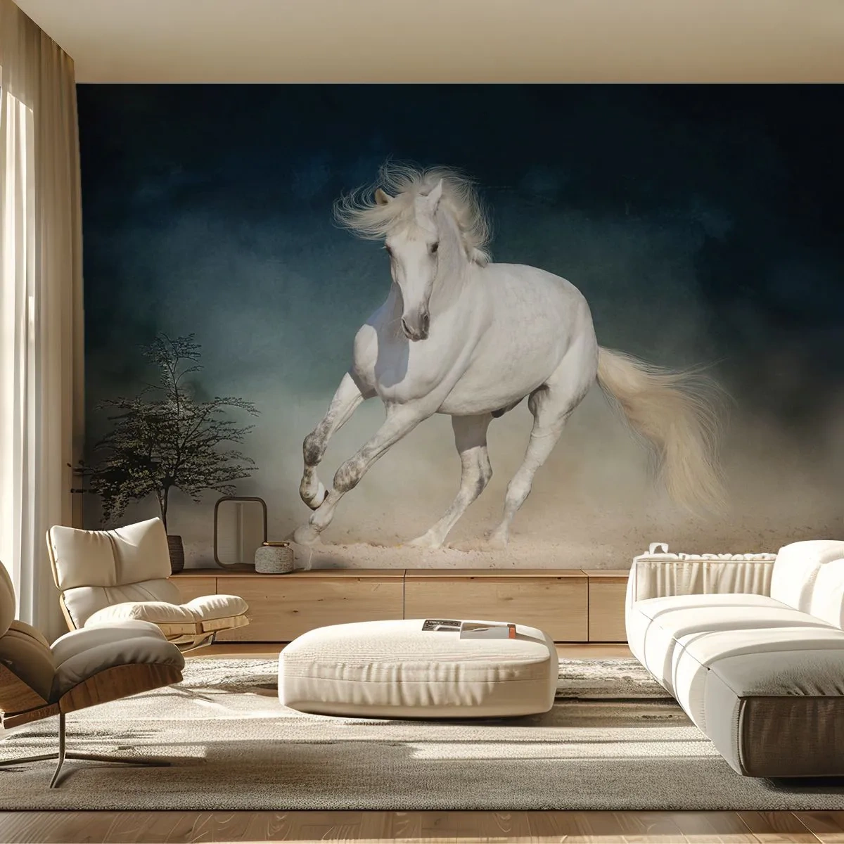 Zelfklevend Fotobehang Deluxe Sticker - Vrijheid in zijn pure staat - Paard, Dier, Wit - 250x175 cm