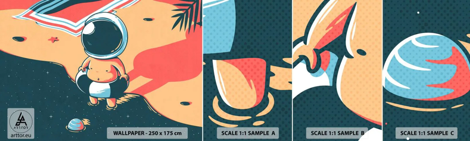 Fotobehang Monster Zelfklevend Deluxe Sticker - Vanuit een ander perspectief - Abstractie, Strand, Astronaut - 100x30 cm