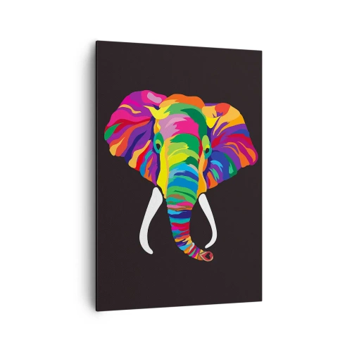 Schilderen op canvas - De olifant die ervan hield om in de regenboog te baden - 70x100 cm