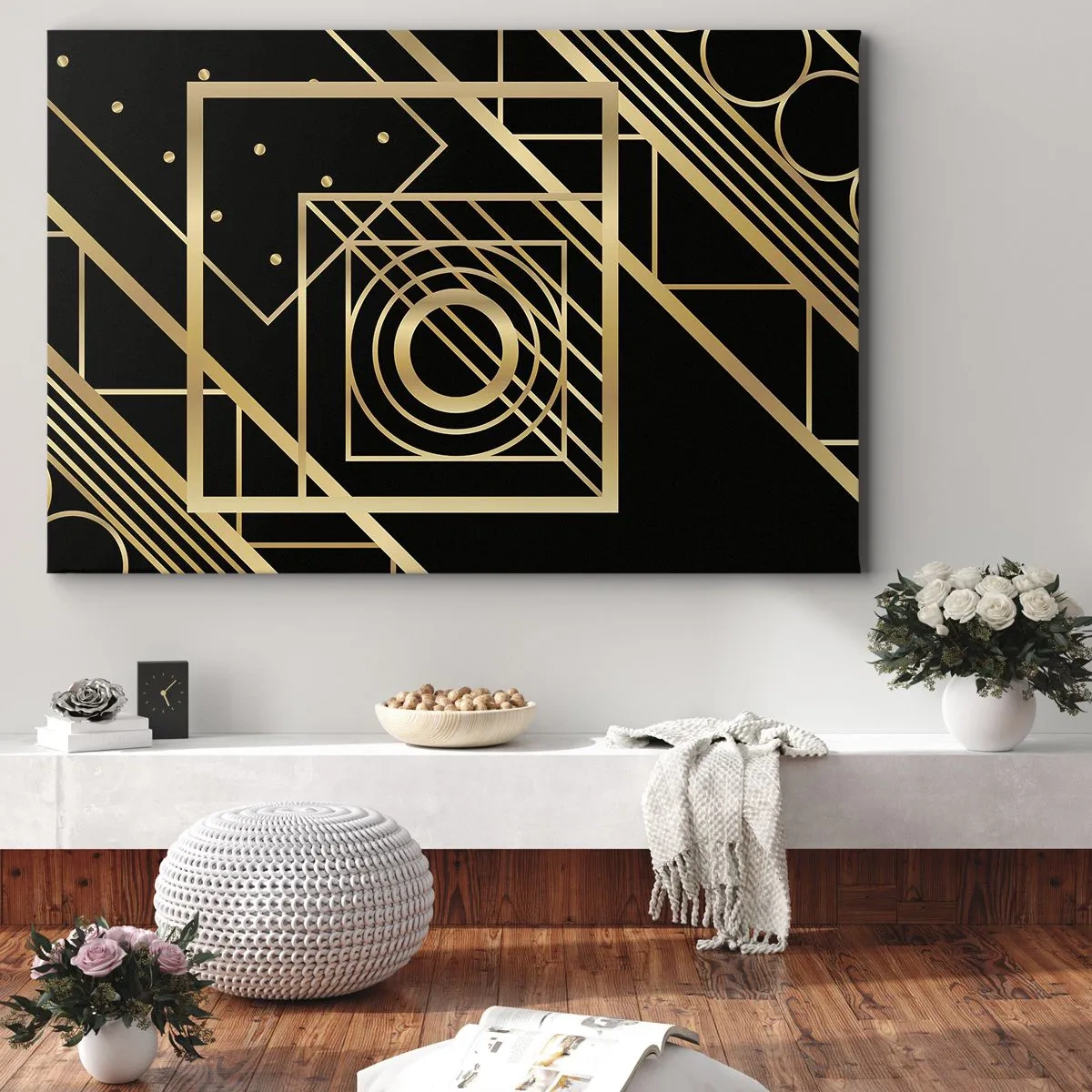 Schilderen op canvas - Gouden geometrie - 100x70 cm