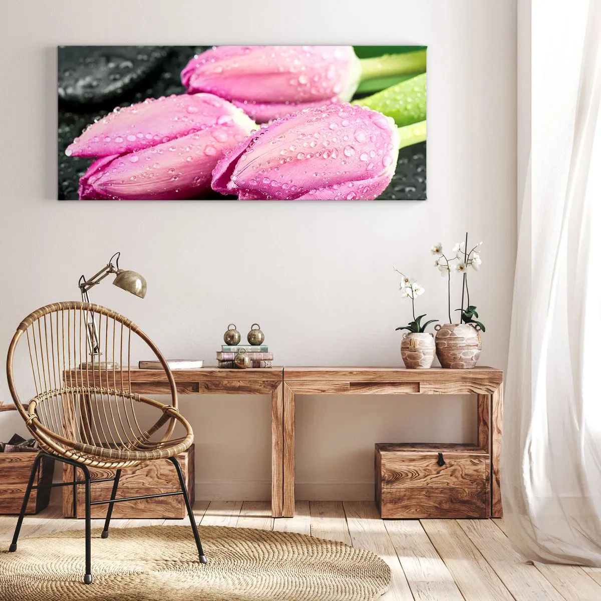 Schilderen op canvas - Lila drie op een zwarte steen - 160x50 cm