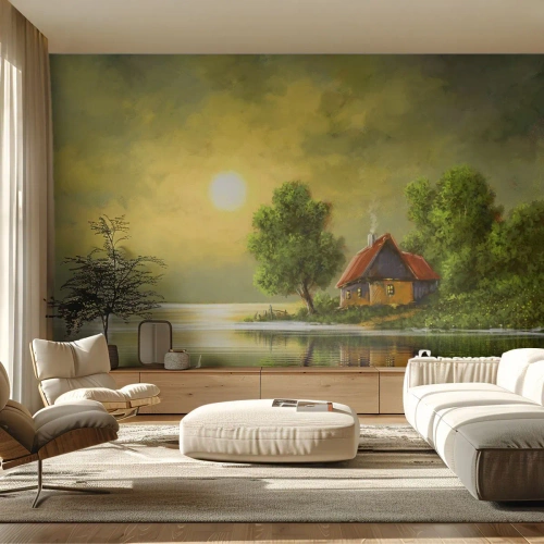 Zelfklevend Fotobehang Deluxe Sticker - Mooi, als een foto - Landschap, Landhuis, Zeilboot - 400x280 cm