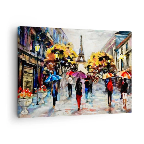 Schilderen op canvas - Een herfstwandeling in Parijs met uitzicht op de Eiffeltoren - 70x50cm - Vooral mooi in de herfst - Moderne wanddecoratie voor woonkamer en slaapkamer ARTTOR