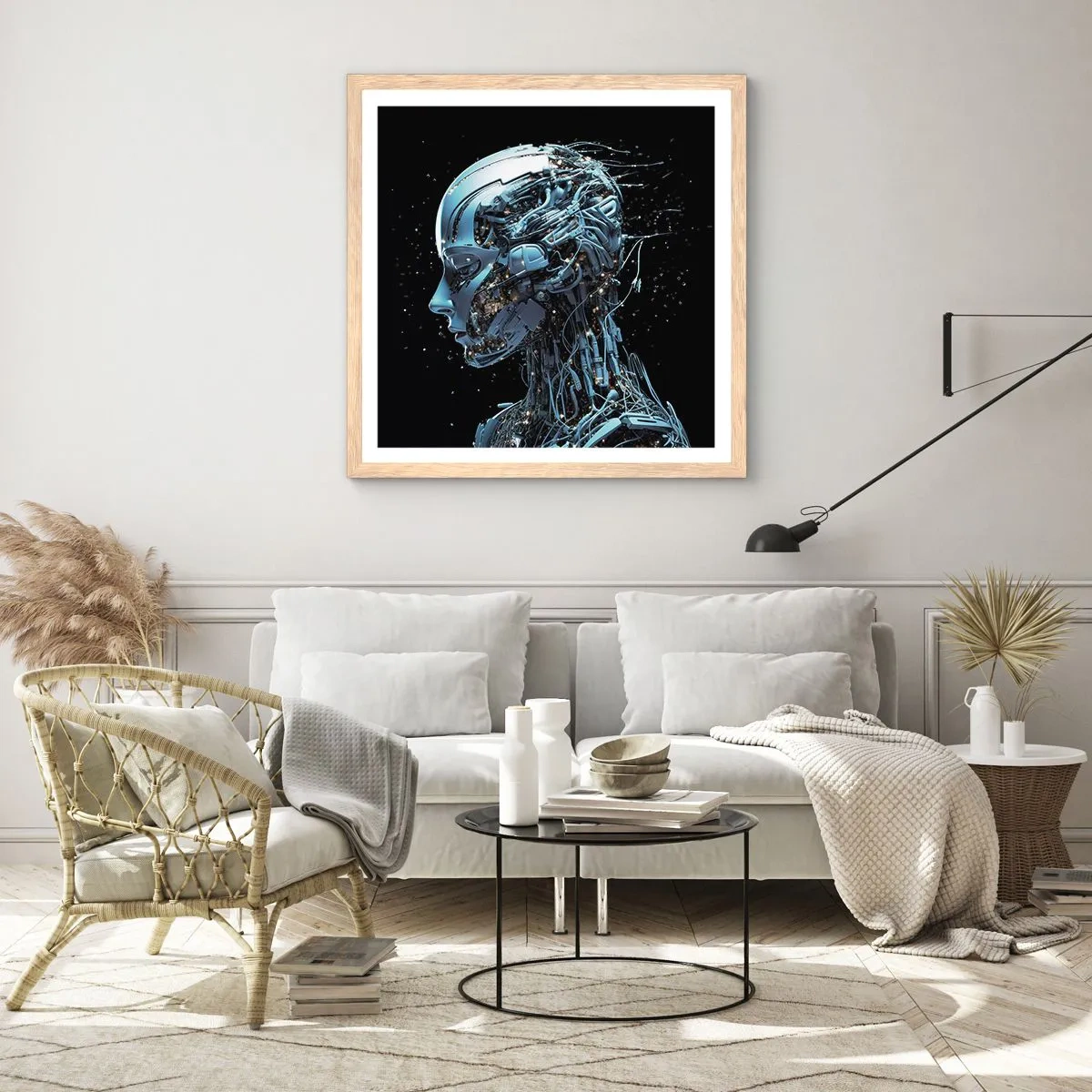 Een poster in een licht eiken lijst - Technologie is een vrouw - 50x50 cm