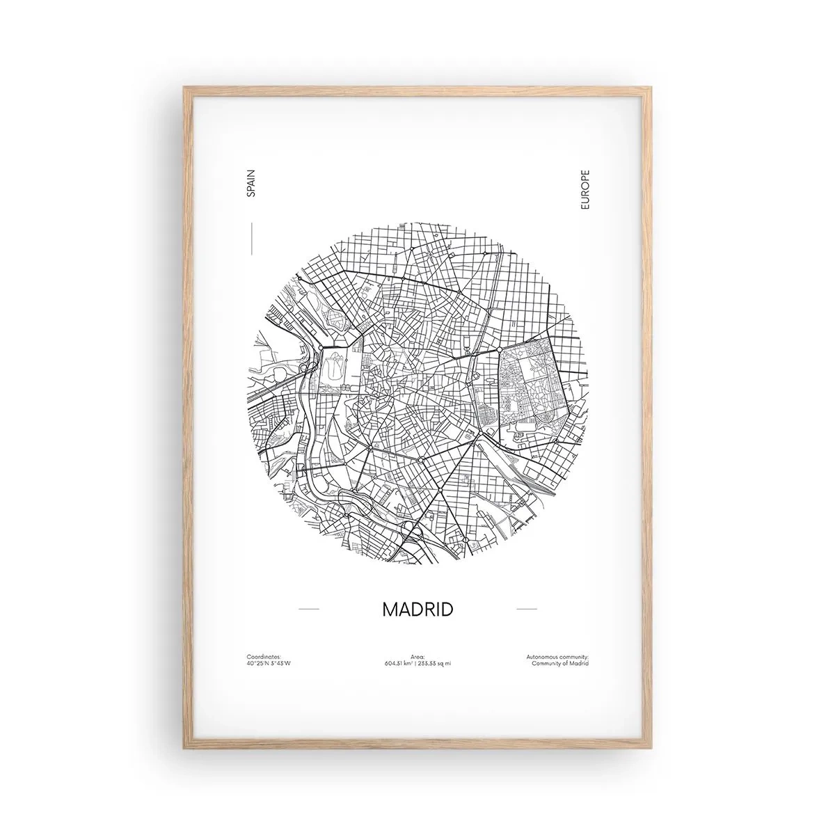 Een poster in een licht eiken lijst - Anatomie van Madrid - 70x100 cm