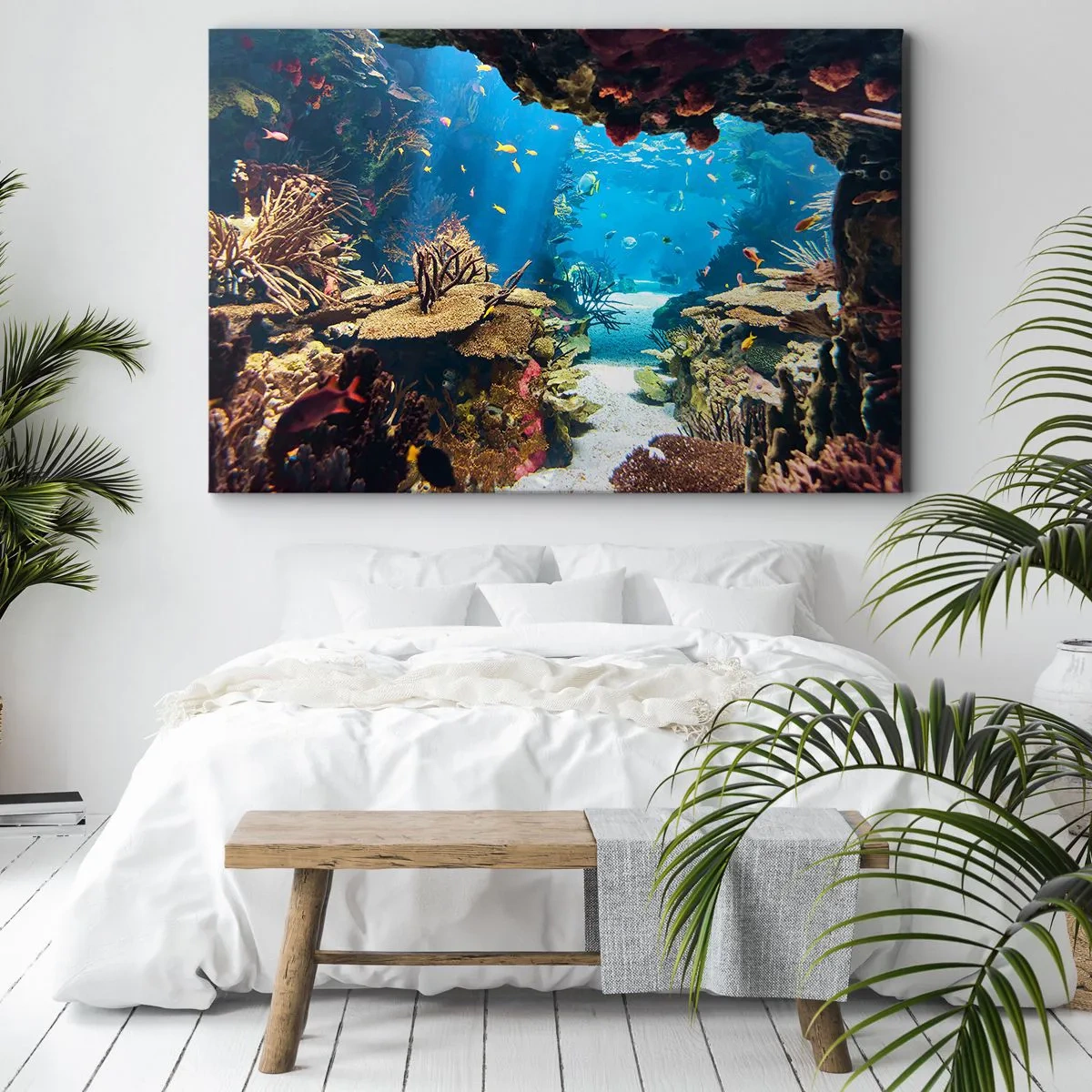 Schilderen op canvas - Onderwaterwereld met koraalrif en vissen - 70x50cm - Je hebt het niet eens gedroomd - Moderne wanddecoratie voor woonkamer en slaapkamer ARTTOR