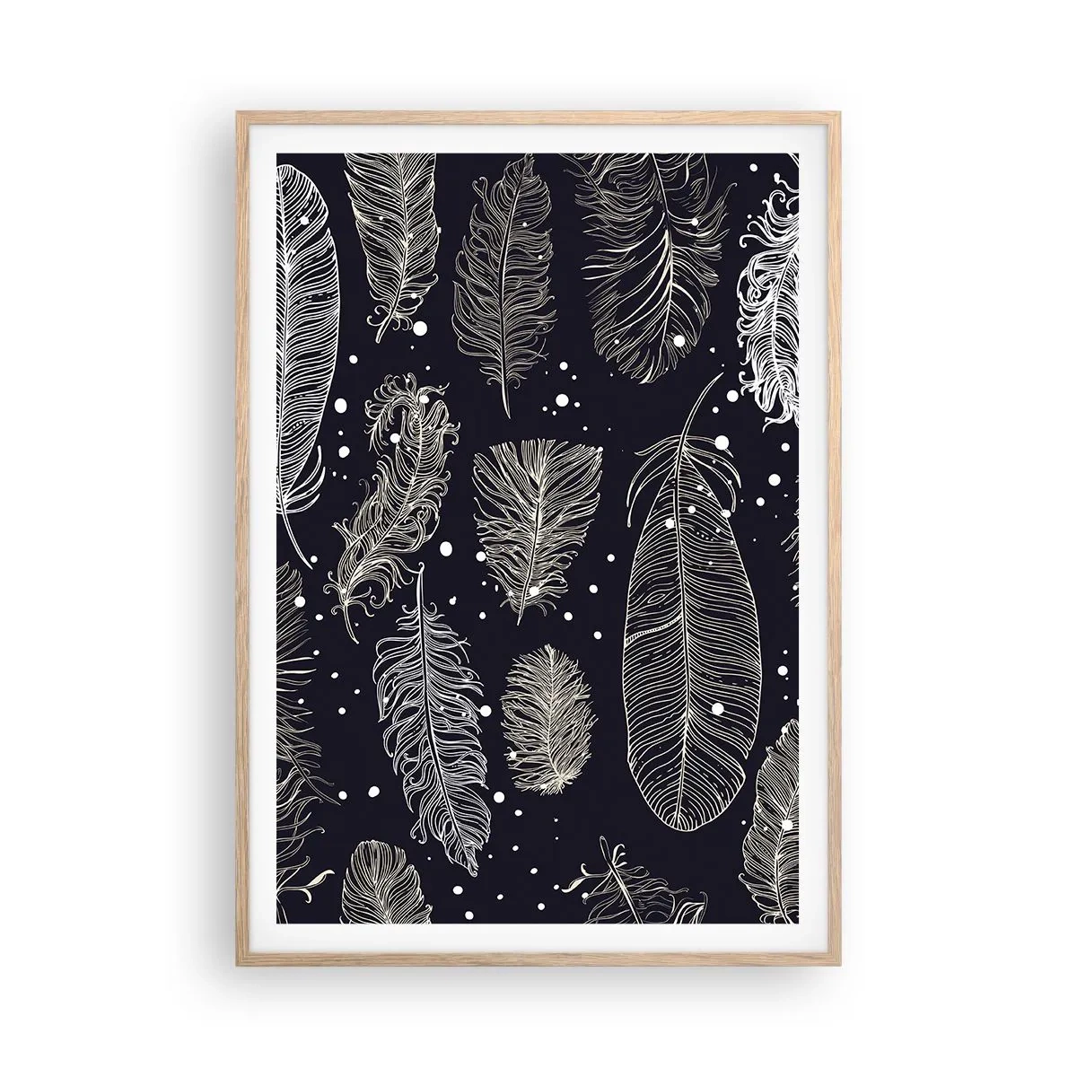 Een poster in een licht eiken lijst - Gevederde kant - 70x100 cm