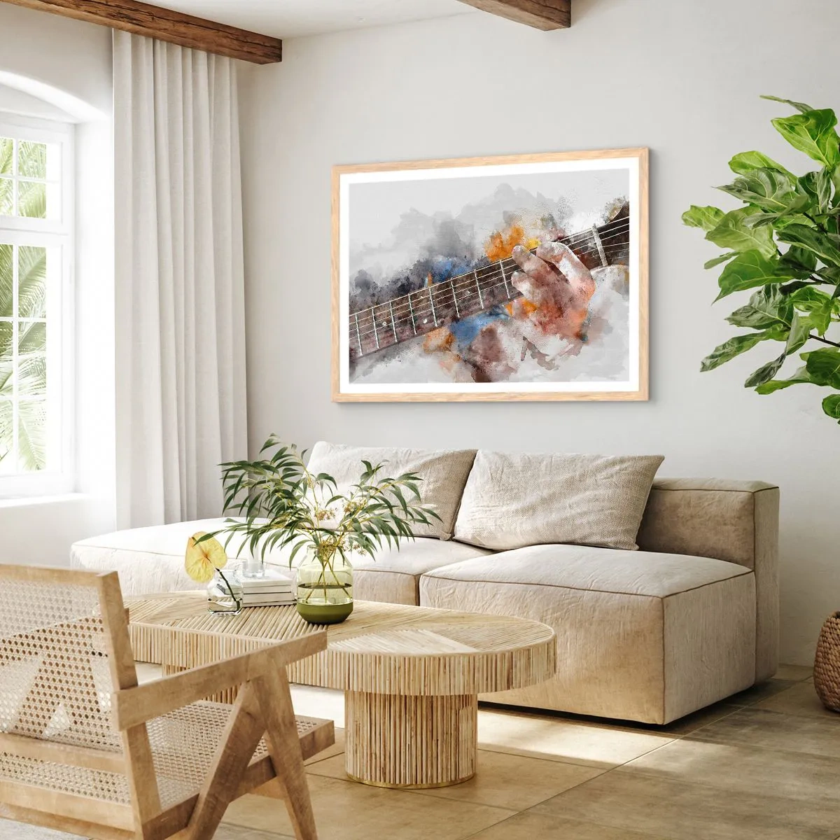 Een poster in een licht eiken lijst - Poëzie tussen de snaren - 50x40 cm