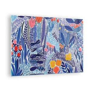 Schilderen op glas - Een kleurrijke plantencompositie in tropische stijl - 70x50cm - Hawaiiaanse tuin - Moderne wanddecoratie voor woonkamer en slaapkamer ARTTOR