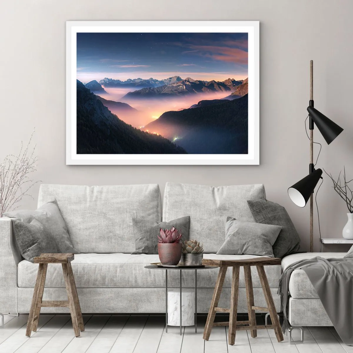 Poster in een witte lijst - Licht in de dalen - 40x30 cm