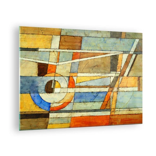 Schilderen op glas - Een abstracte compositie met geometrische patronen en warme kleuren. - 70x50cm - Kubisme op de bouwplaats - Moderne wanddecoratie voor woonkamer en slaapkamer ARTTOR