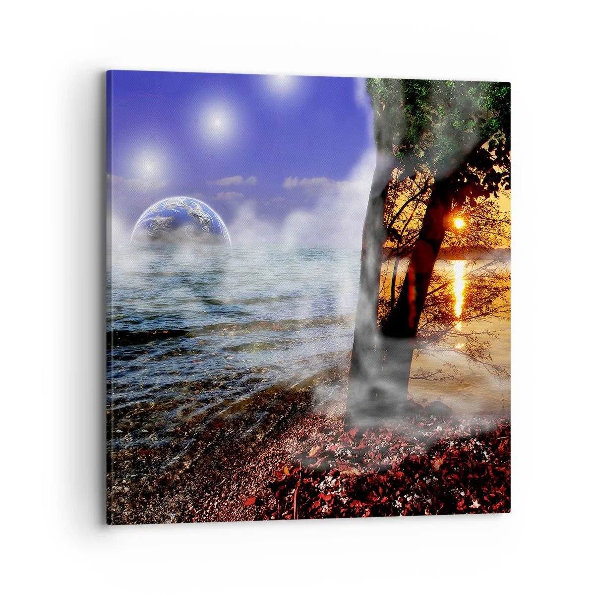 Schilderen op canvas - Surrealistisch landschap - eenheid van de natuur - 70x70 cm