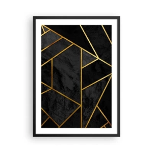 Poster in een zwarte lijst - Geometrische patronen in goud op een zwarte achtergrond - 50x70cm - Duisternis en glans - Moderne wanddecoratie voor woonkamer en slaapkamer ARTTOR