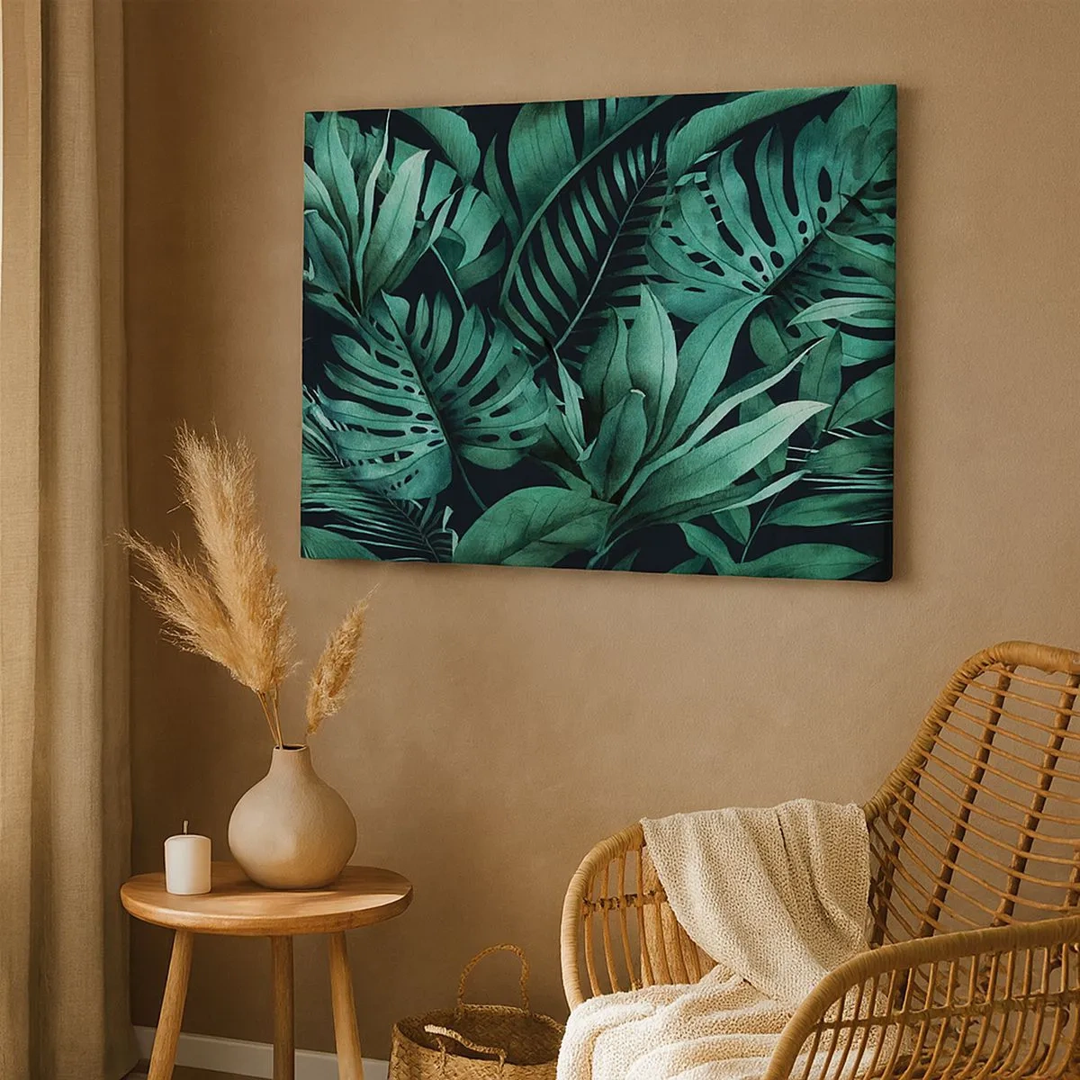 Schilderen op canvas - Tropische bladeren in tinten intens groen - 70x50cm - De diepte van tropisch groen - Moderne wanddecoratie voor woonkamer en slaapkamer ARTTOR