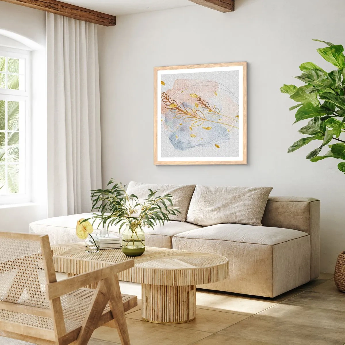 Een poster in een licht eiken lijst - Gouden explosie - 60x60 cm