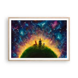 Een poster in een licht eiken lijst - Liefde en vriendschap - de hele wereld - 100x70 cm