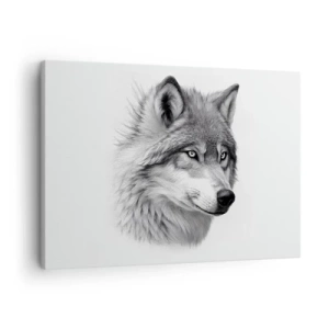 Schilderen op canvas - Een realistisch portret van een wolf in grijstinten. - 70x50cm - Alfa – zonder twijfel - Moderne wanddecoratie voor woonkamer en slaapkamer ARTTOR