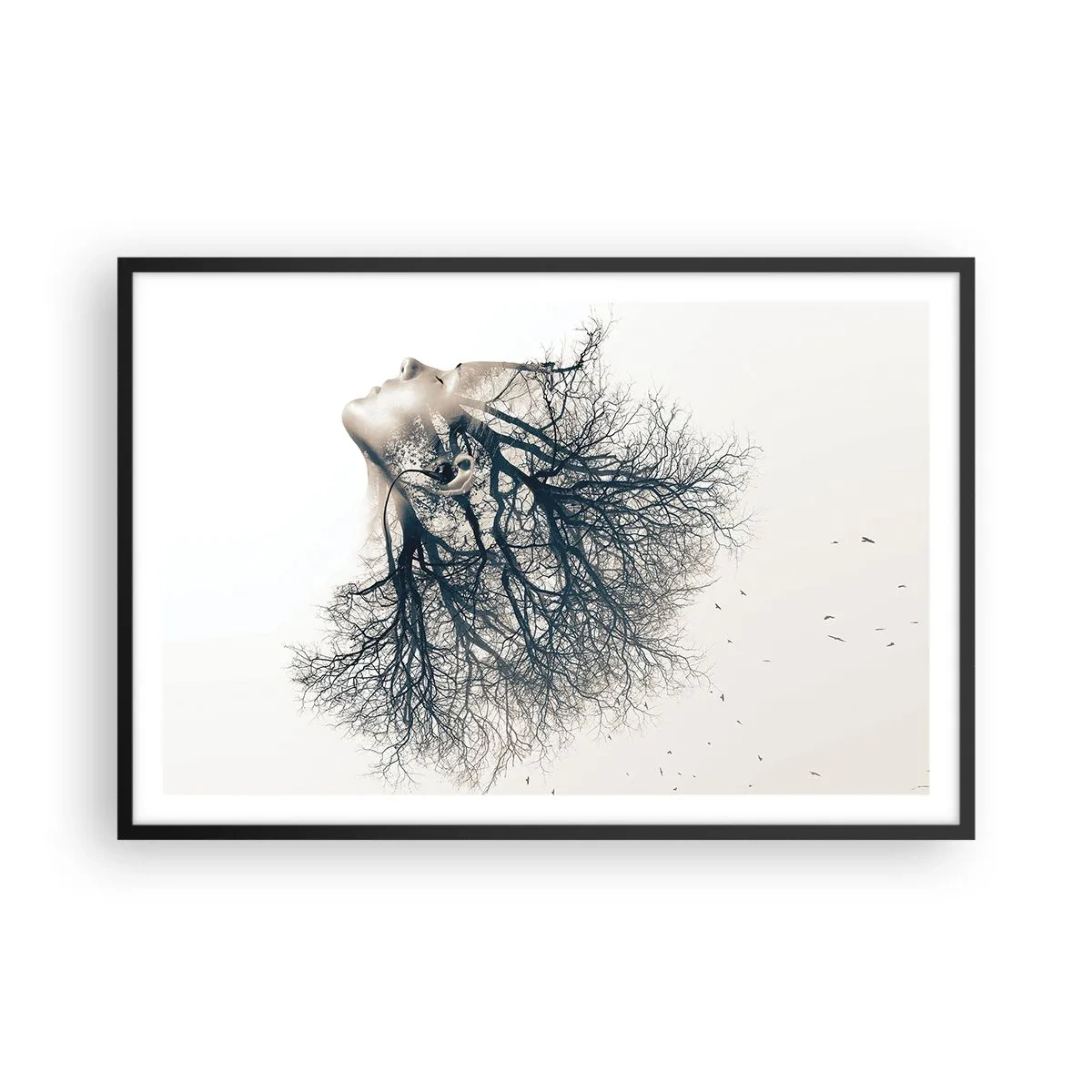 Poster in een zwarte lijst - Luisteren naar het gefluister van bomen - 91x61 cm