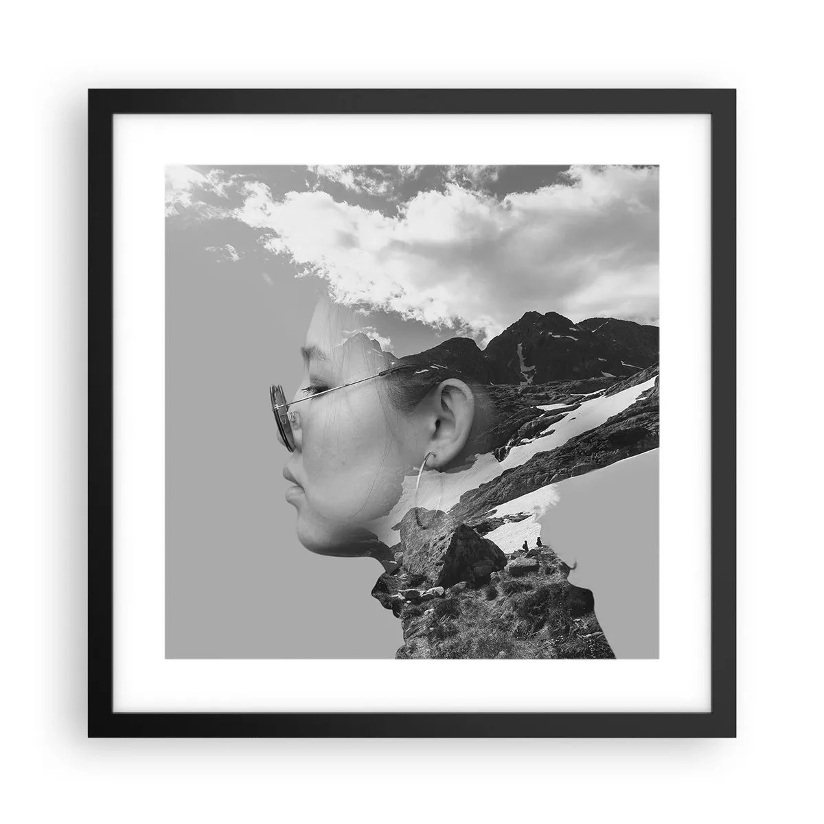 Poster in een zwarte lijst - Top en bewolkt portret - 40x40 cm