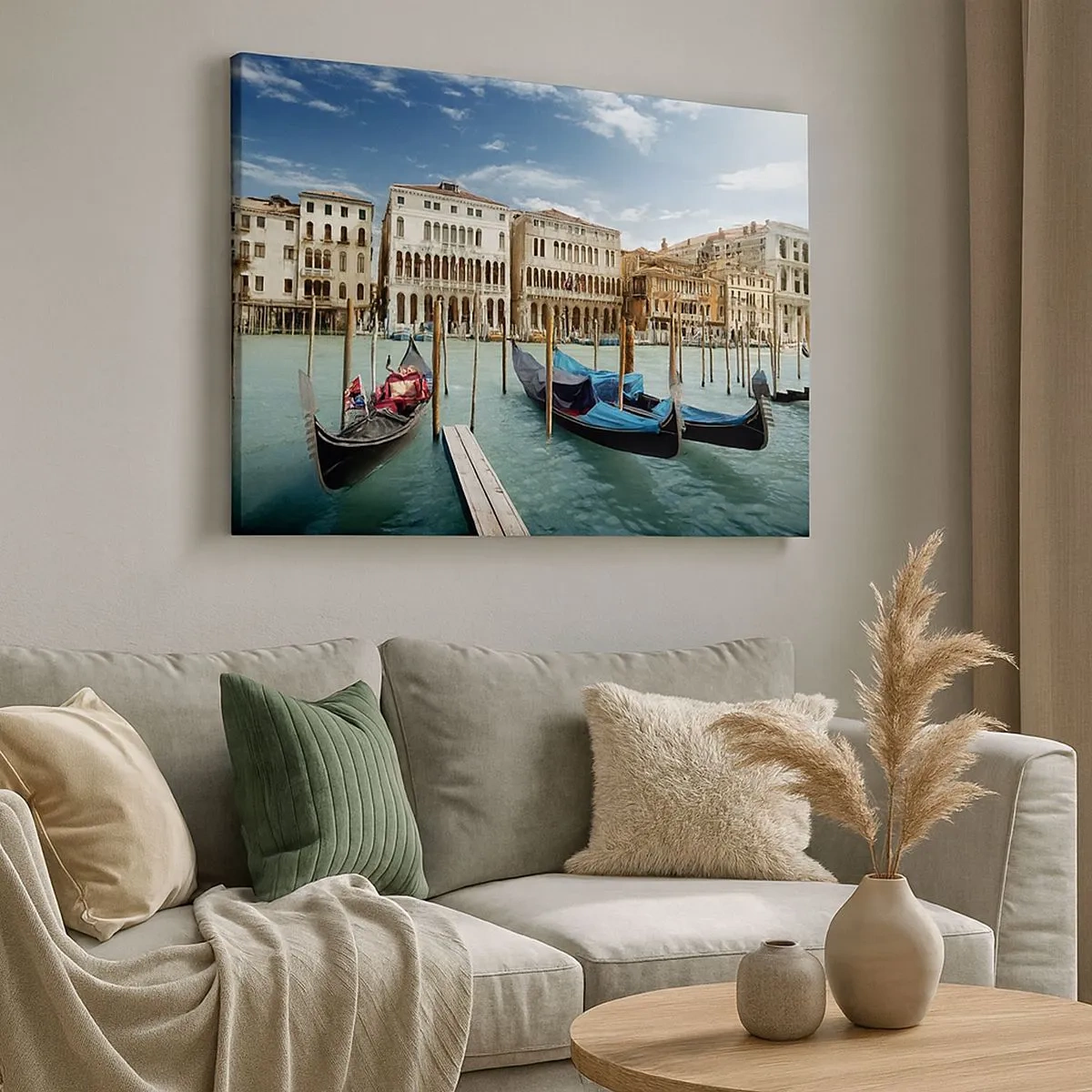 Schilderen op canvas - Venetië met gondels en paleizen tegen de lucht - 70x50cm - Paleizen in het blauw - Moderne wanddecoratie voor woonkamer en slaapkamer ARTTOR