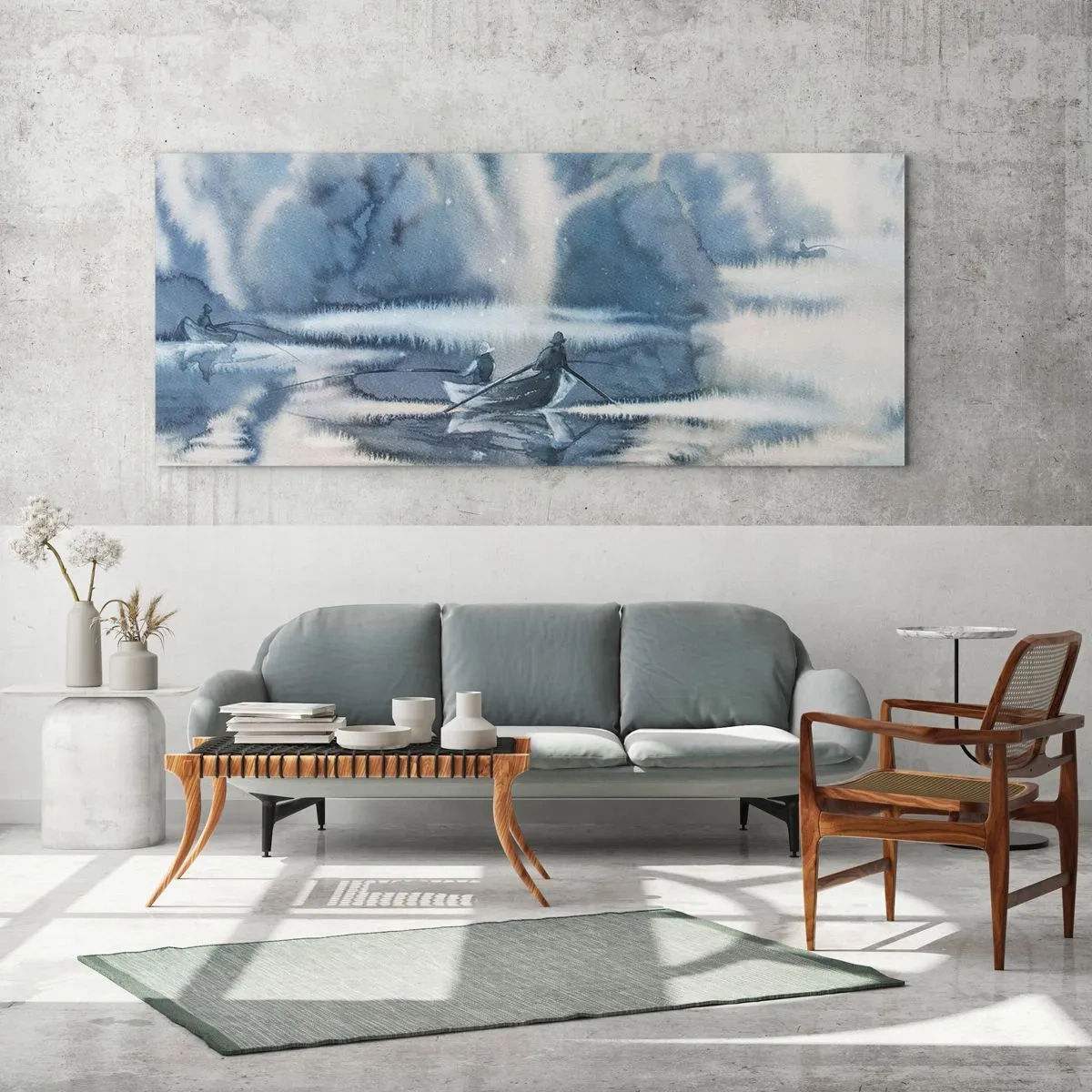 Schilderen op glas - Vissers in hun paradijs - 160x50 cm