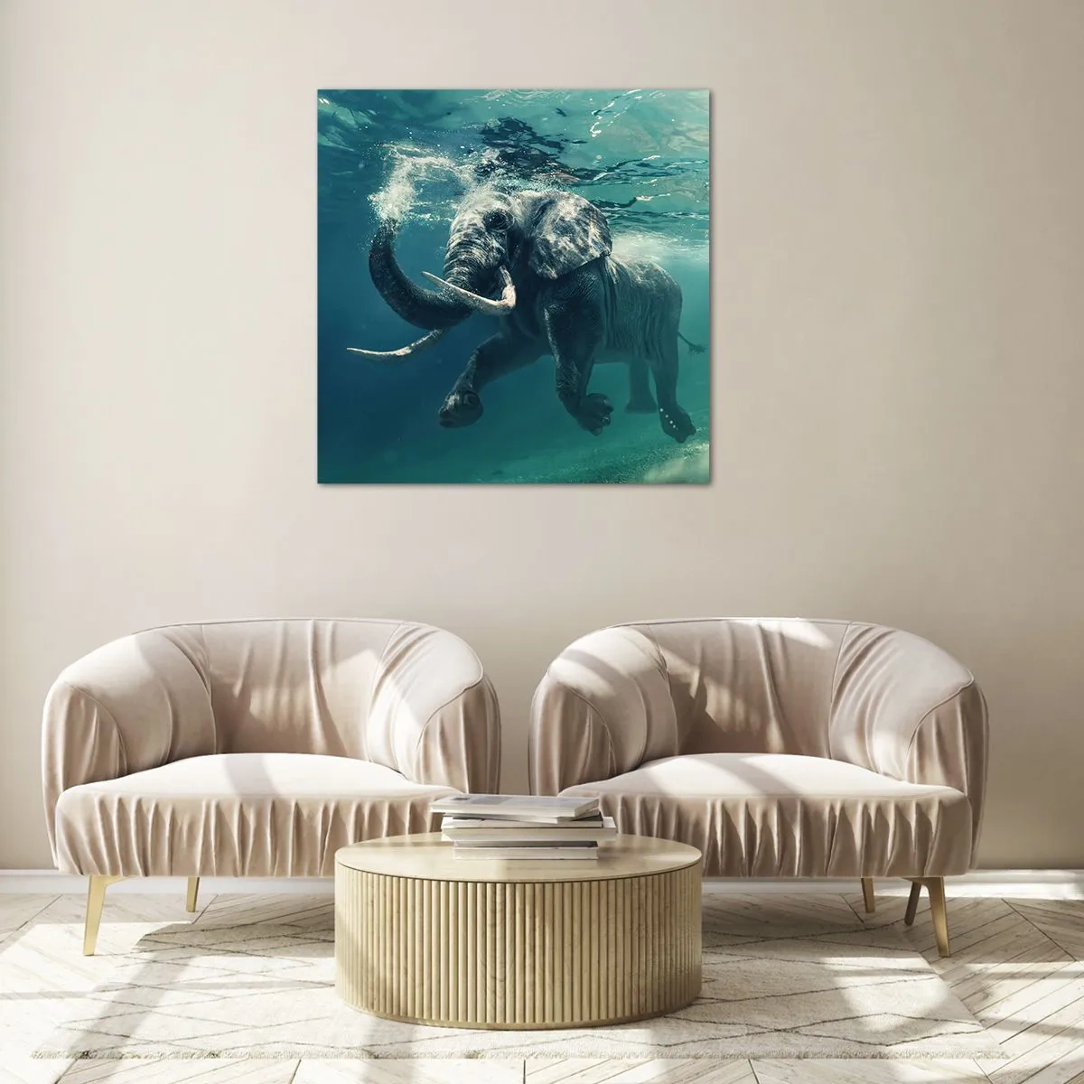 Schilderen op glas - Iedereen houdt van zwemmen - 70x70 cm