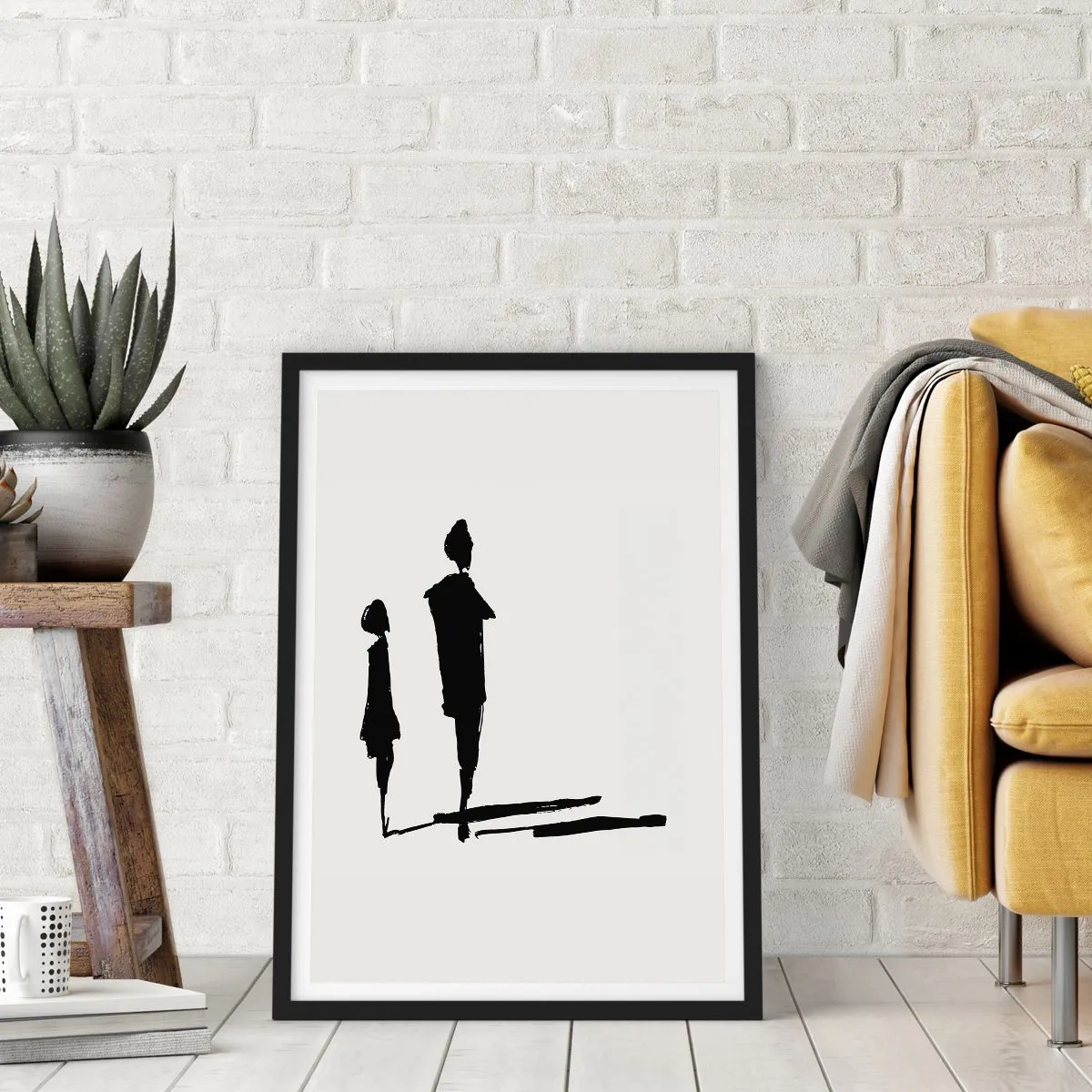 Poster in een zwarte lijst - Silhouetten van twee figuren in het zwart op een lichte achtergrond - 50x70cm - Zeker samen? - Moderne wanddecoratie voor woonkamer en slaapkamer ARTTOR