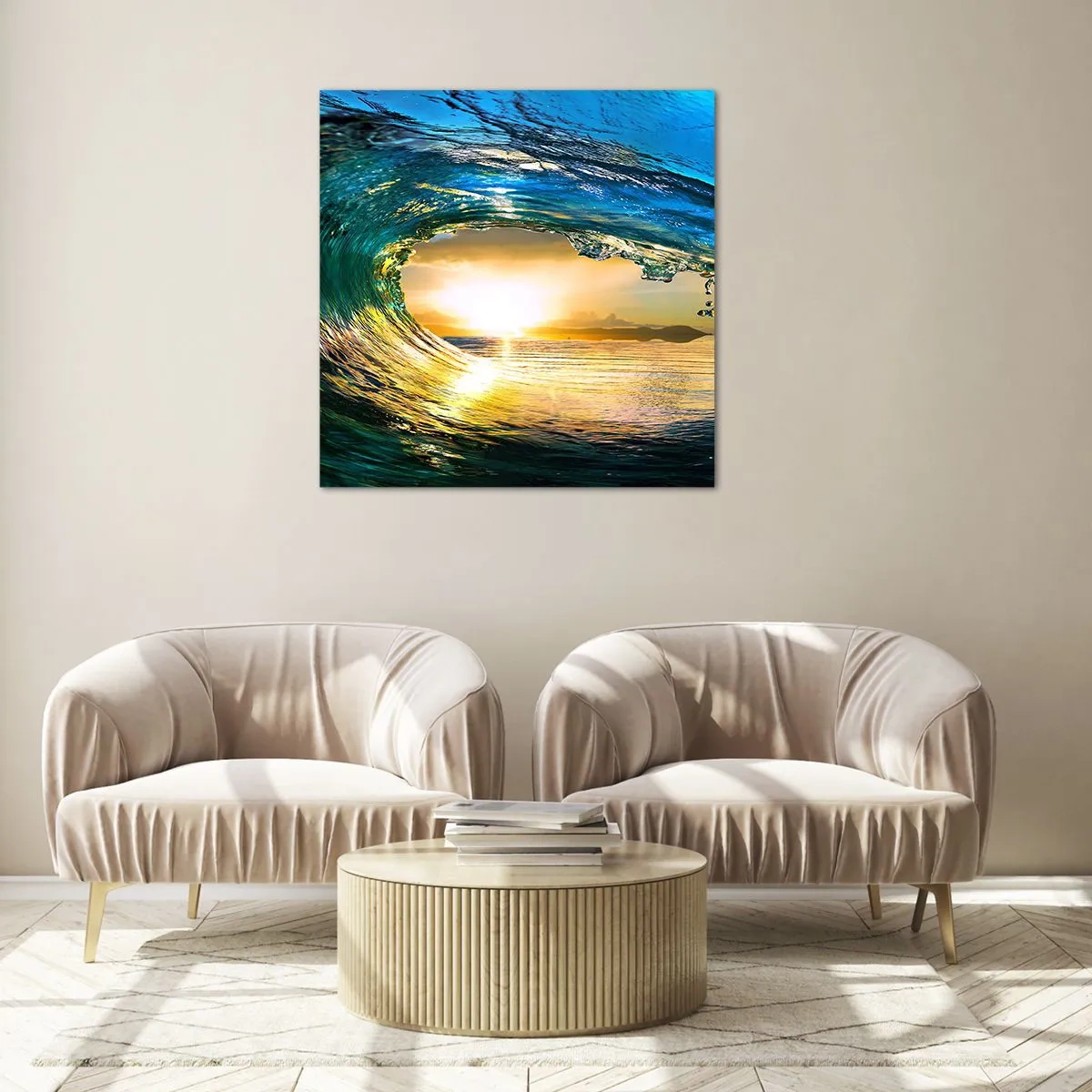 Schilderen op glas - In een smaragd-gouden kristal - 70x70 cm