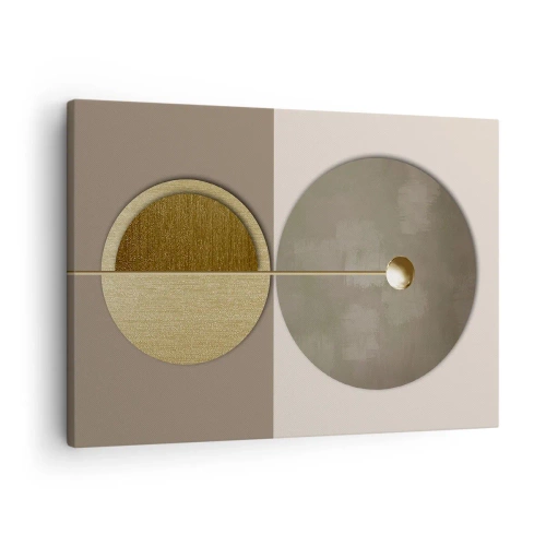 Schilderen op canvas - Abstracte cirkels in tinten goud en beige - 70x50cm - Perfecte balans - Moderne wanddecoratie voor woonkamer en slaapkamer ARTTOR