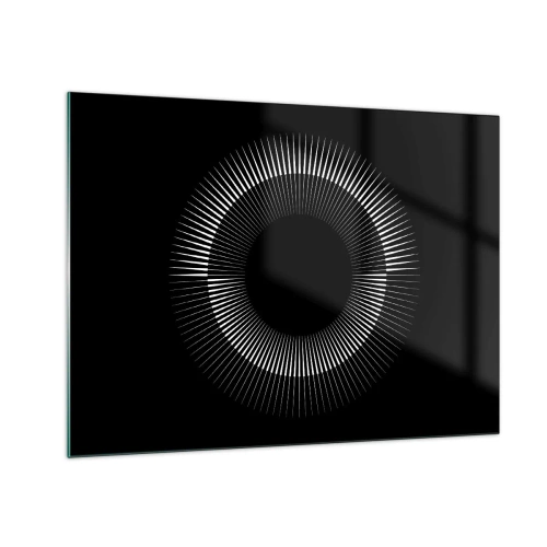 Schilderen op glas - Witte stralen vormen een cirkel op een zwarte achtergrond - 70x50cm - Zwarte zon - Moderne wanddecoratie voor woonkamer en slaapkamer ARTTOR
