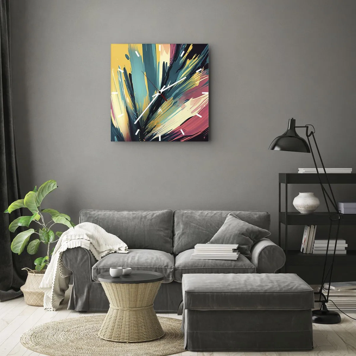 Wandklok - Klok - Compositie – een explosie van vreugde - 40x40 cm
