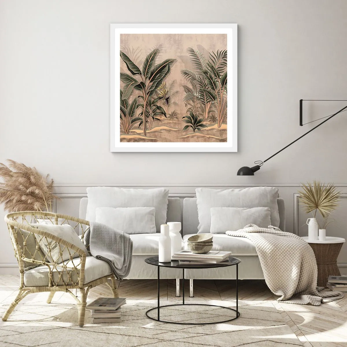 Poster in een witte lijst - Een gravure in koloniale stijl - 60x60 cm