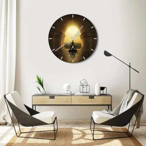 Wandklok - Klok - Meditatie in het gouden licht van de tempelboog - 30x30cm - Volledige harmonie - Moderne wanddecoratie voor woonkamer, keuken en slaapkamer ARTTOR