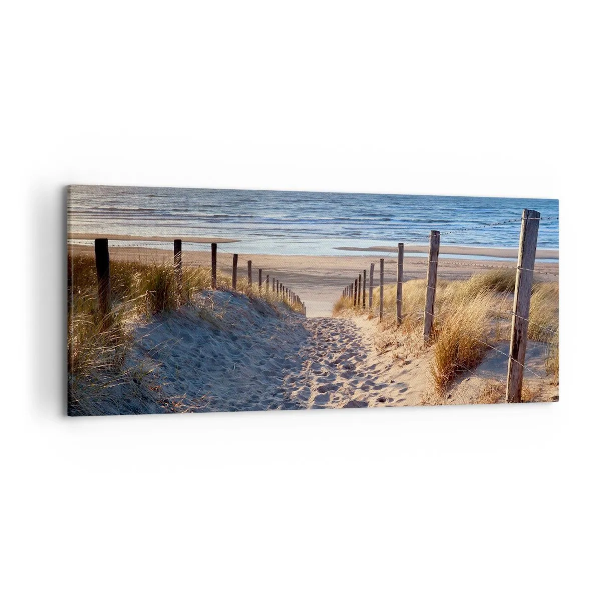 Schilderen op canvas - Het geluid van de zee, het zingen van vogels, een wild strand tussen het gras... - 120x50 cm